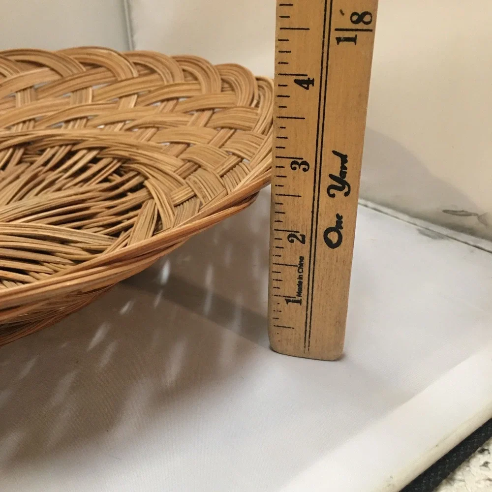 Woven Basket Tray 14 Inch Brown Spiral Wicker Decorative Bowl Cottagecore